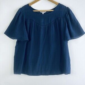 Nanette Lepore Blue Flutter Lightweight Semi Sheer Shirt Top Blouse Women Medium